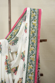 White HBP Cotton Saree - SRWCS2972