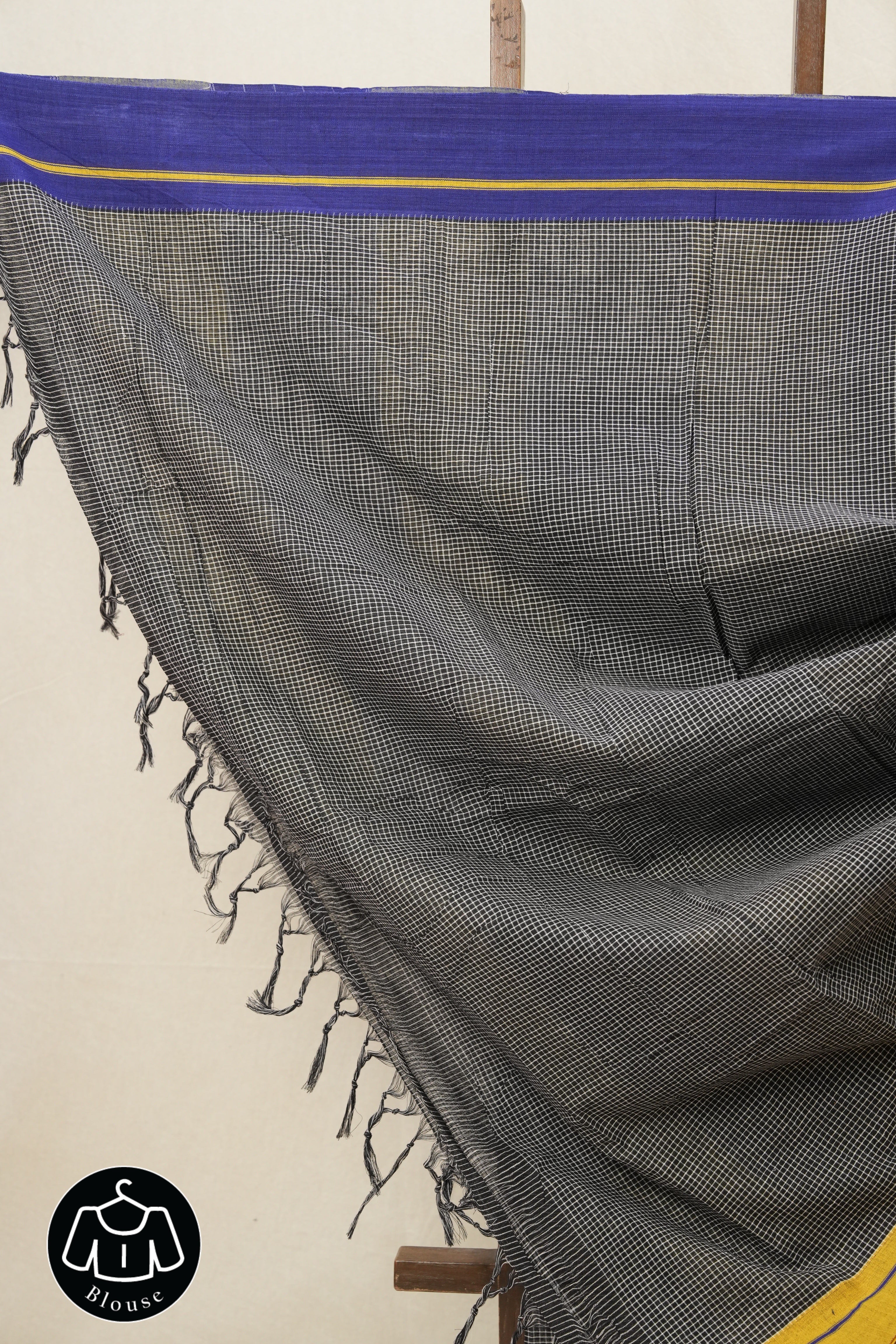 Black Small Checks Cotton Patteda Anchu Saree - SRBPAS224