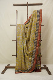 Yellow HBP Cotton Silk Saree With Maheshwari Border - SRYCSS1560
