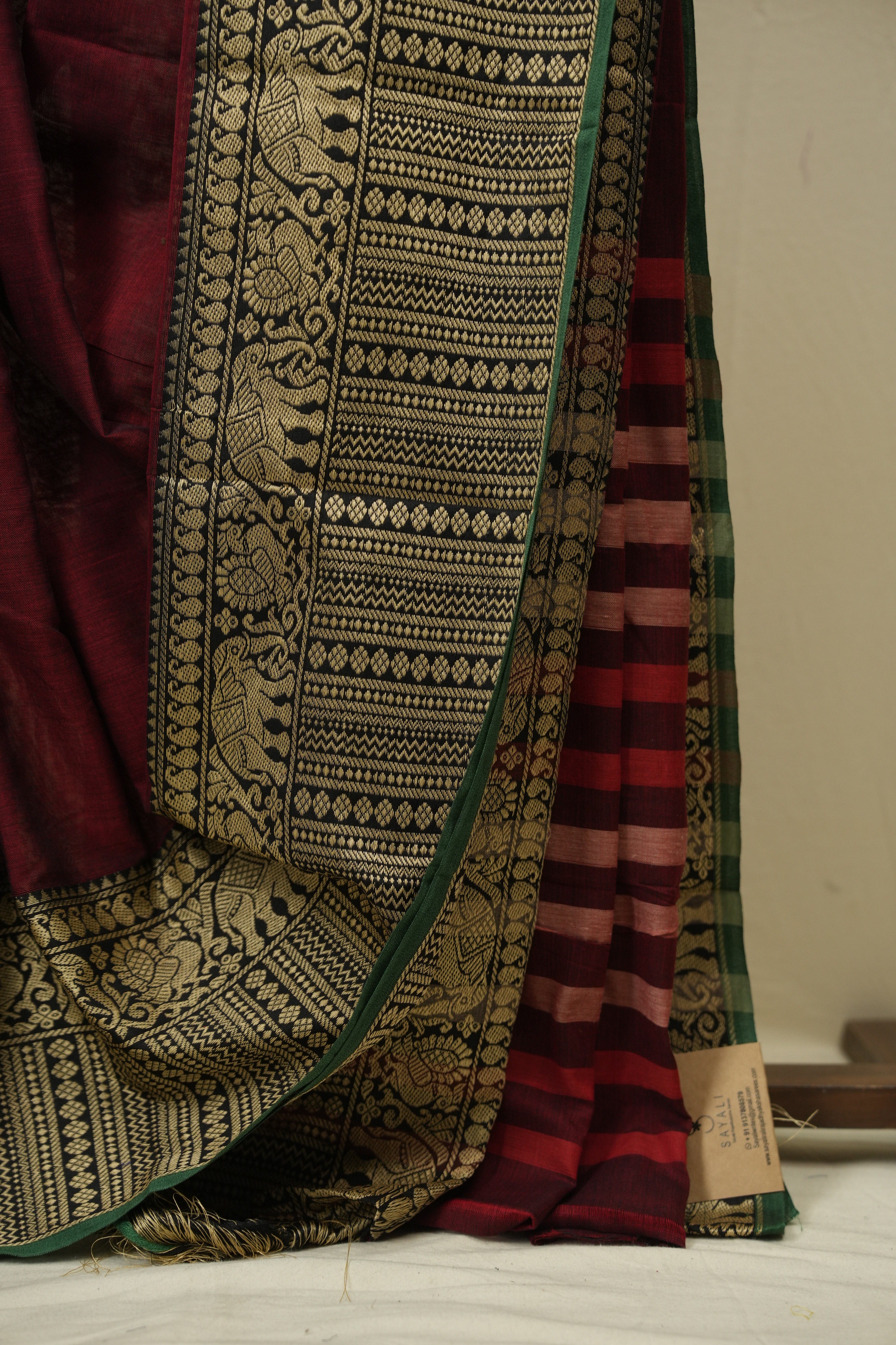 Maroon Narayan Peth Cotton Saree - SRMNPCS93