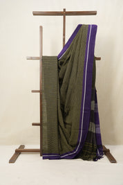 Black Small Checks Cotton Patteda Anchu Saree - SRBPAS230