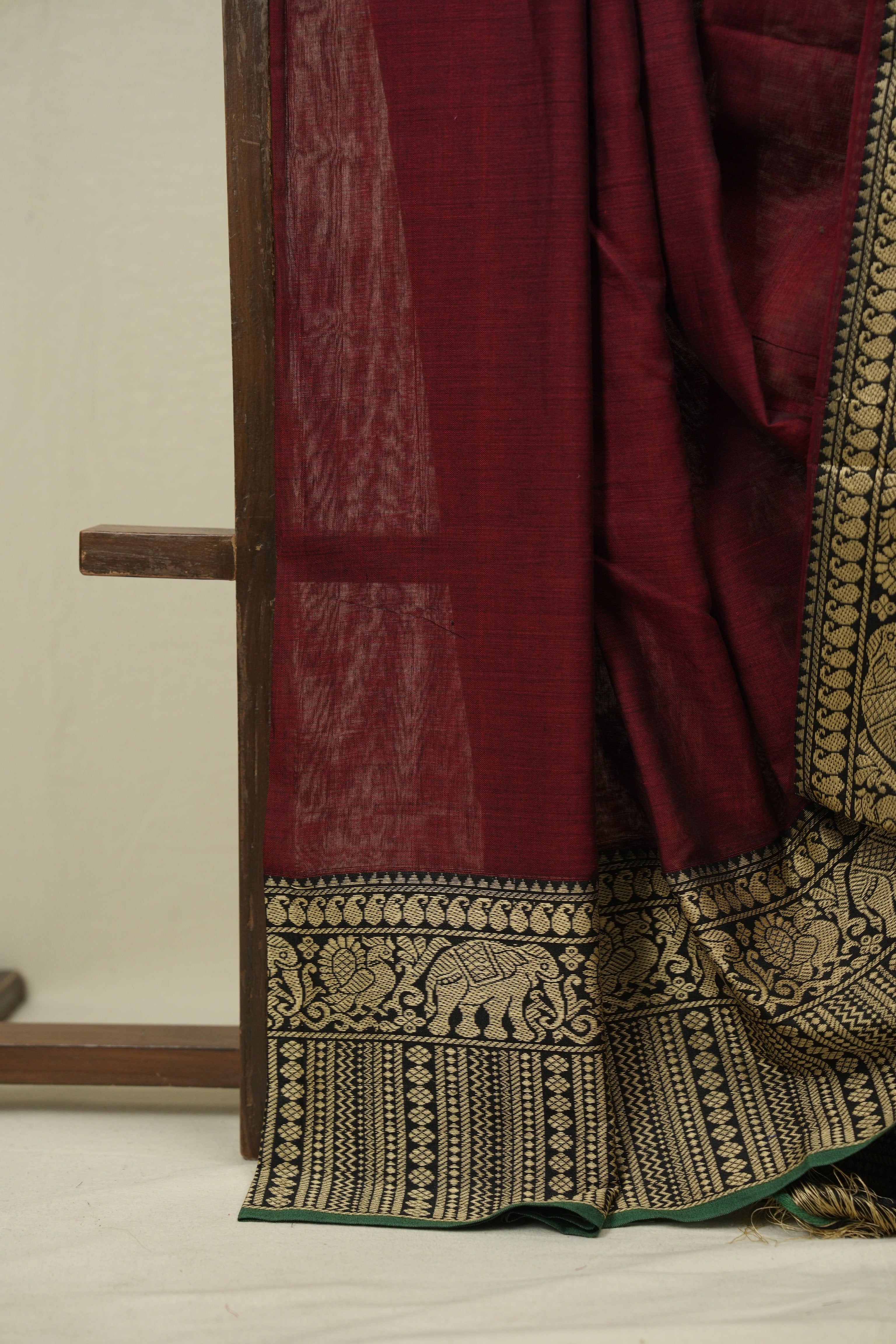 Maroon Narayan Peth Cotton Saree - SRMNPCS93