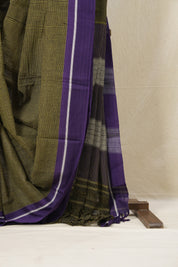 Black Small Checks Cotton Patteda Anchu Saree - SRBPAS230