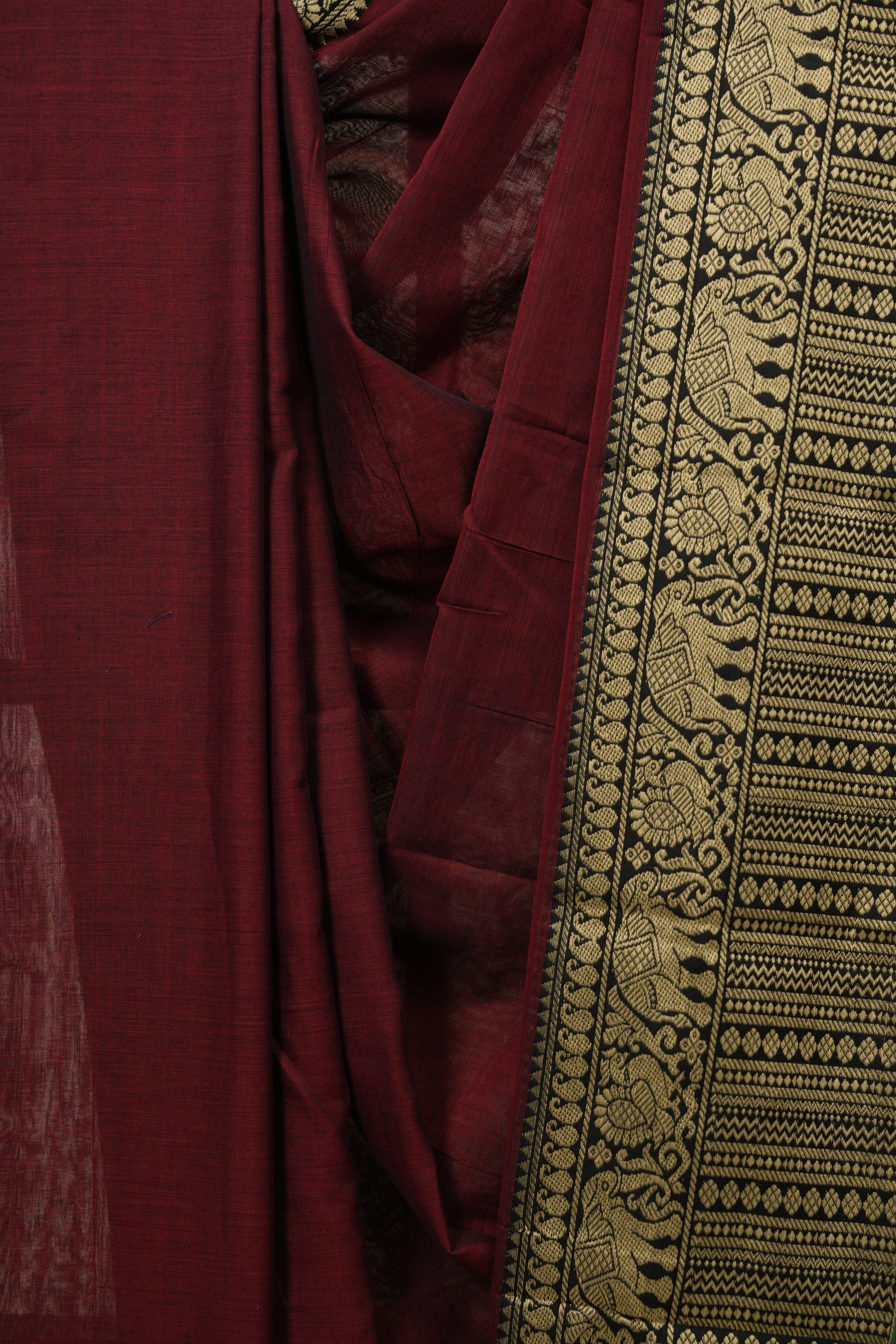 Maroon Narayan Peth Cotton Saree - SRMNPCS93