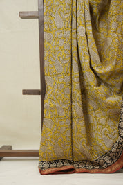 Yellow HBP Cotton Silk Saree With Maheshwari Border - SRYCSS1560