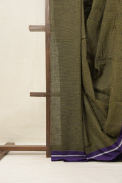 Black Small Checks Cotton Patteda Anchu Saree - SRBPAS230