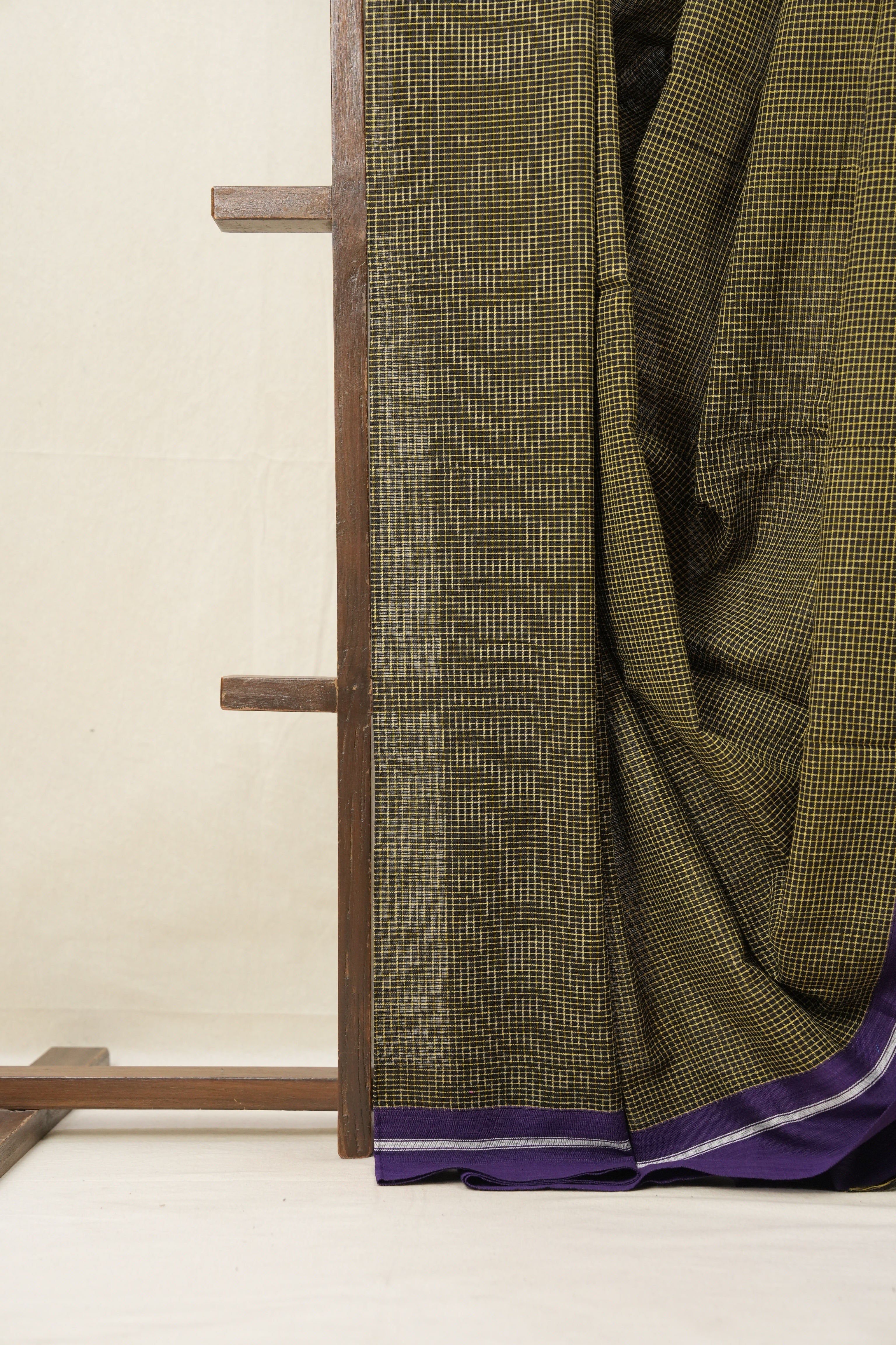 Black Small Checks Cotton Patteda Anchu Saree - SRBPAS230