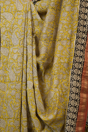 Yellow HBP Cotton Silk Saree With Maheshwari Border - SRYCSS1560