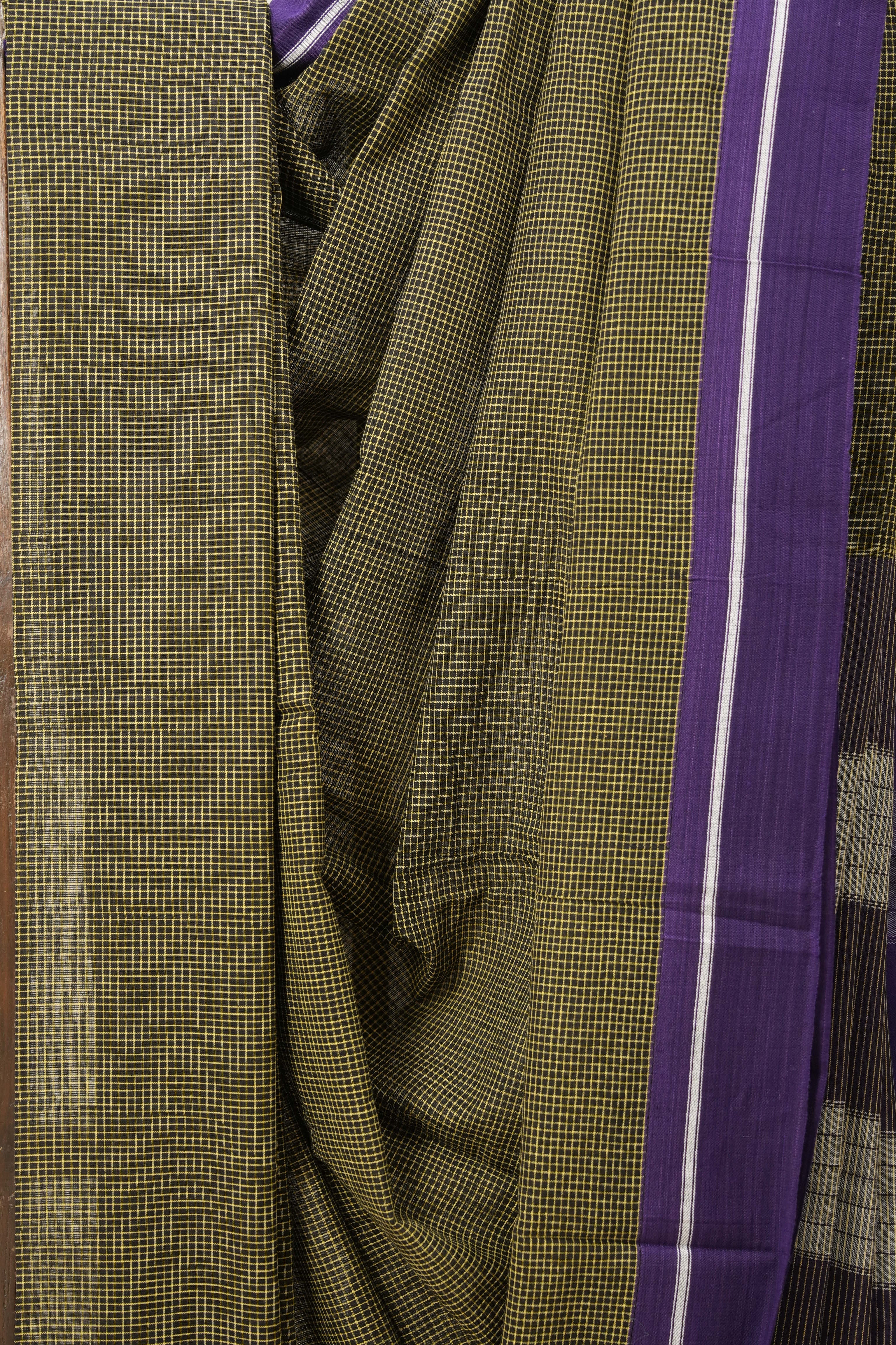 Black Small Checks Cotton Patteda Anchu Saree - SRBPAS230