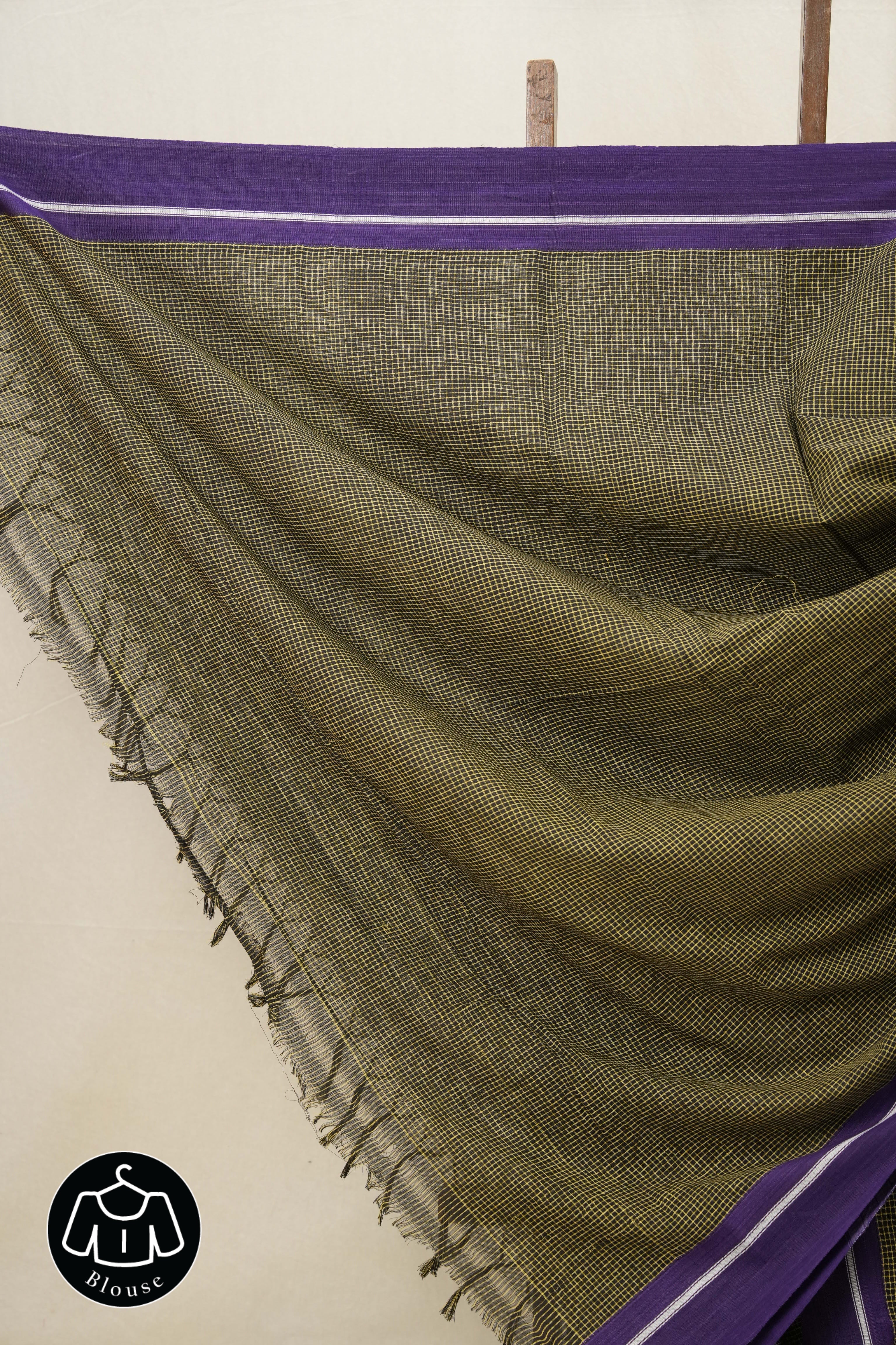 Black Small Checks Cotton Patteda Anchu Saree - SRBPAS230