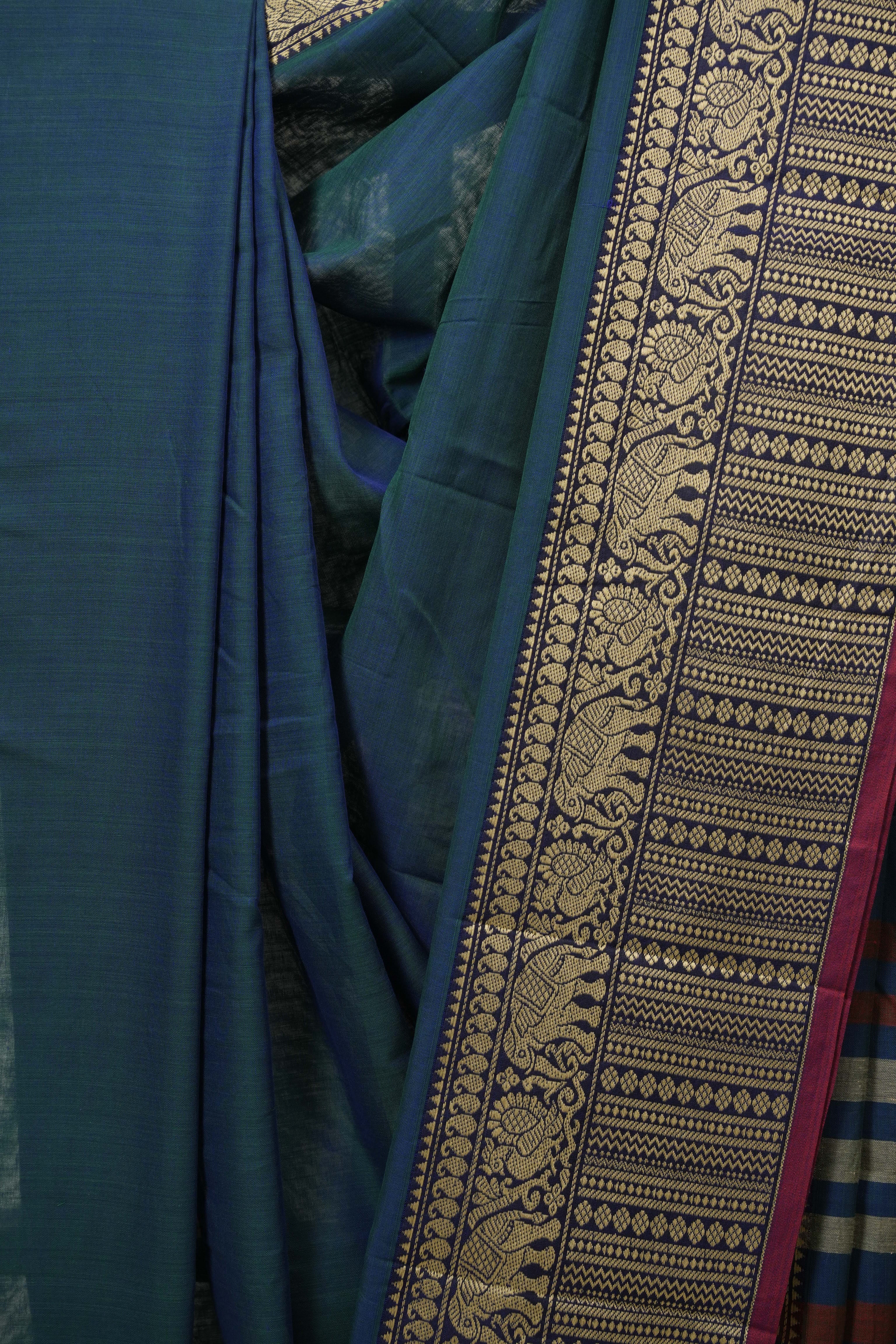 Peacock Green Narayan Peth Cotton Saree - SRPGNPCS95