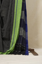 Black Big Checks Cotton Patteda Anchu Saree - SRBPAS237