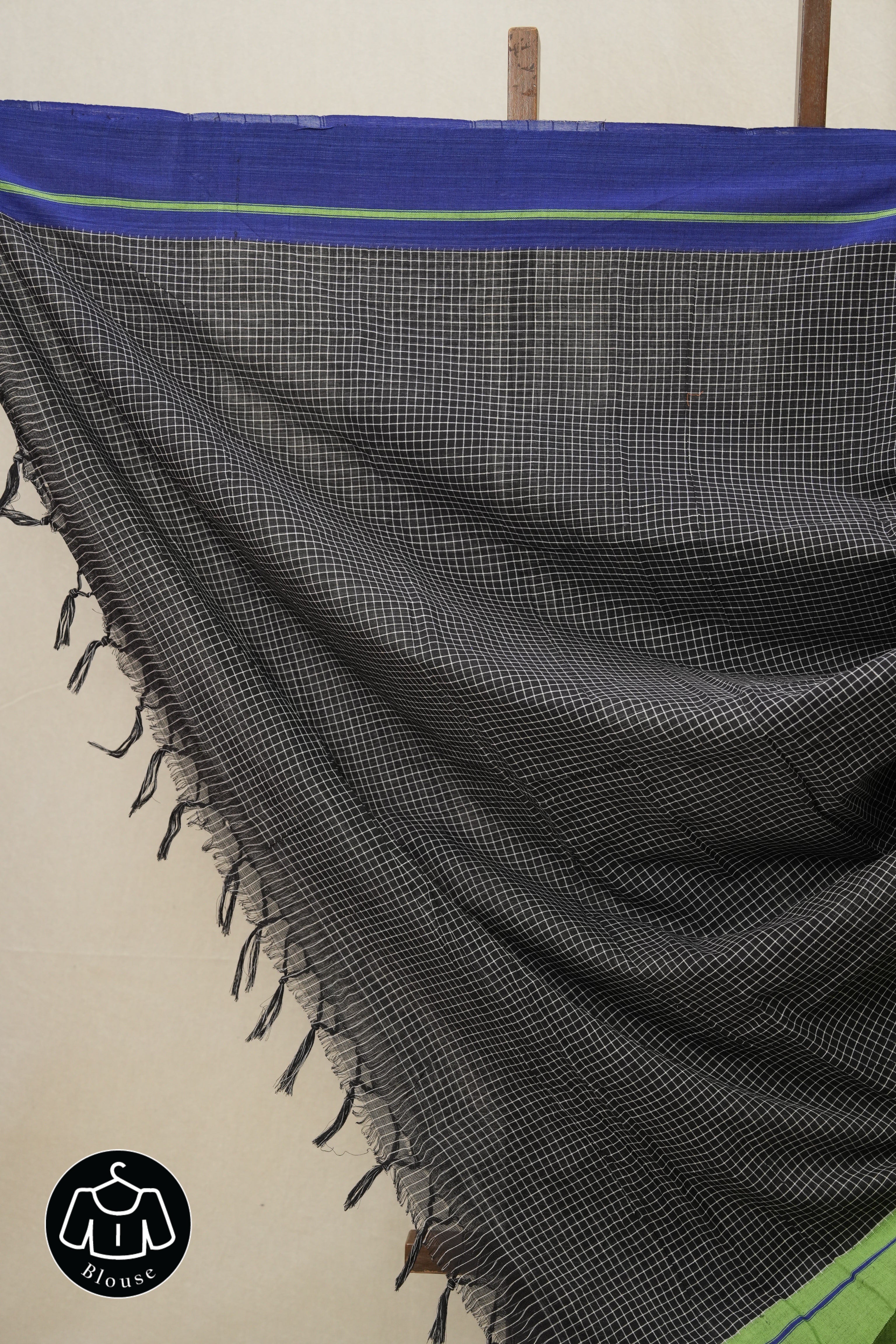 Black Big Checks Cotton Patteda Anchu Saree - SRBPAS237