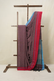 Maroon Small Checks Cotton Patteda Anchu Saree - SRMPAS225