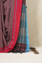 Maroon Small Checks Cotton Patteda Anchu Saree - SRMPAS225