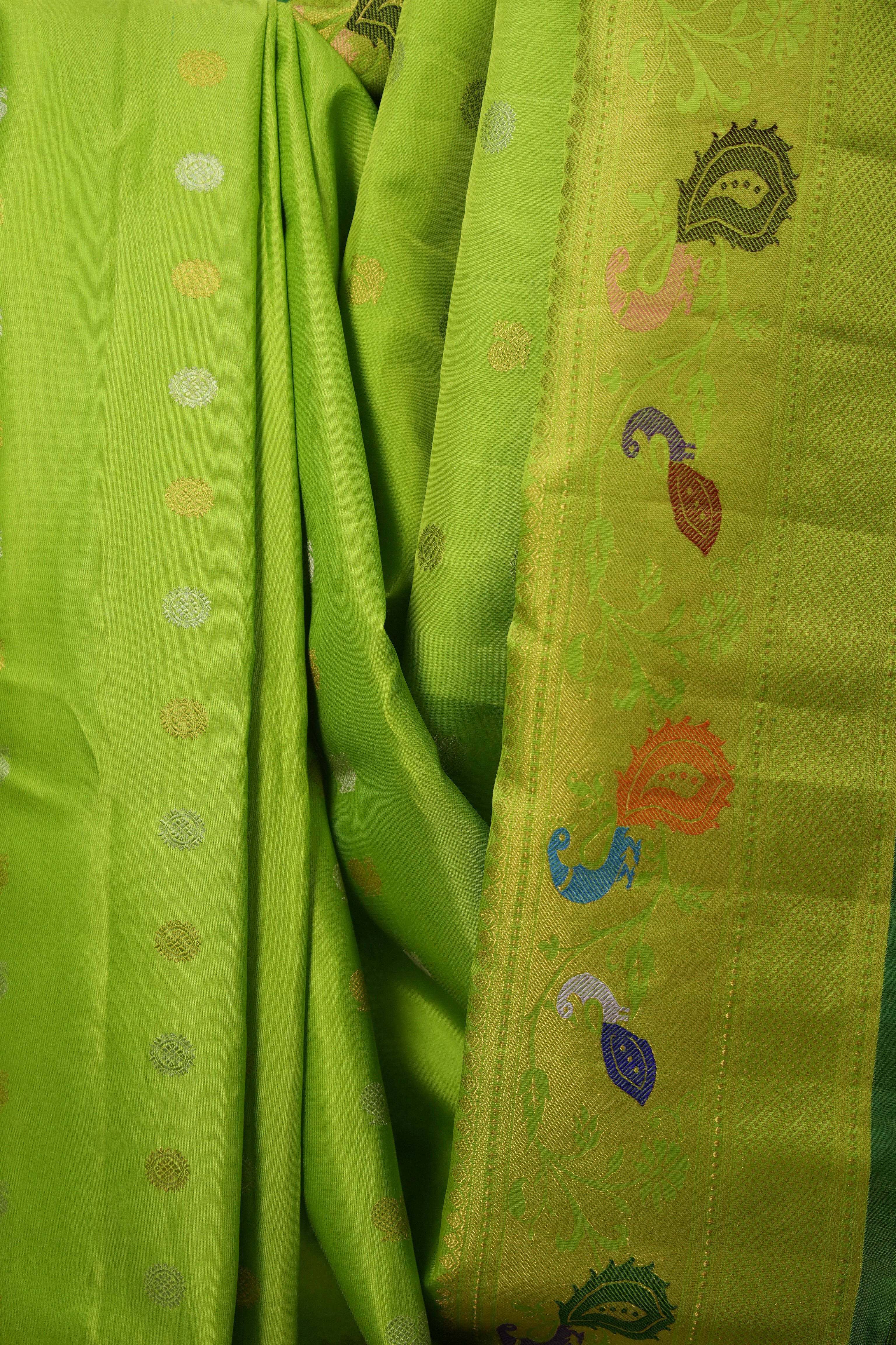 Neon Green Gadwal Silk Saree - SRNGGSS610