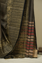 Dark Grey Narayan Peth Cotton Saree - SRDGNPCS88