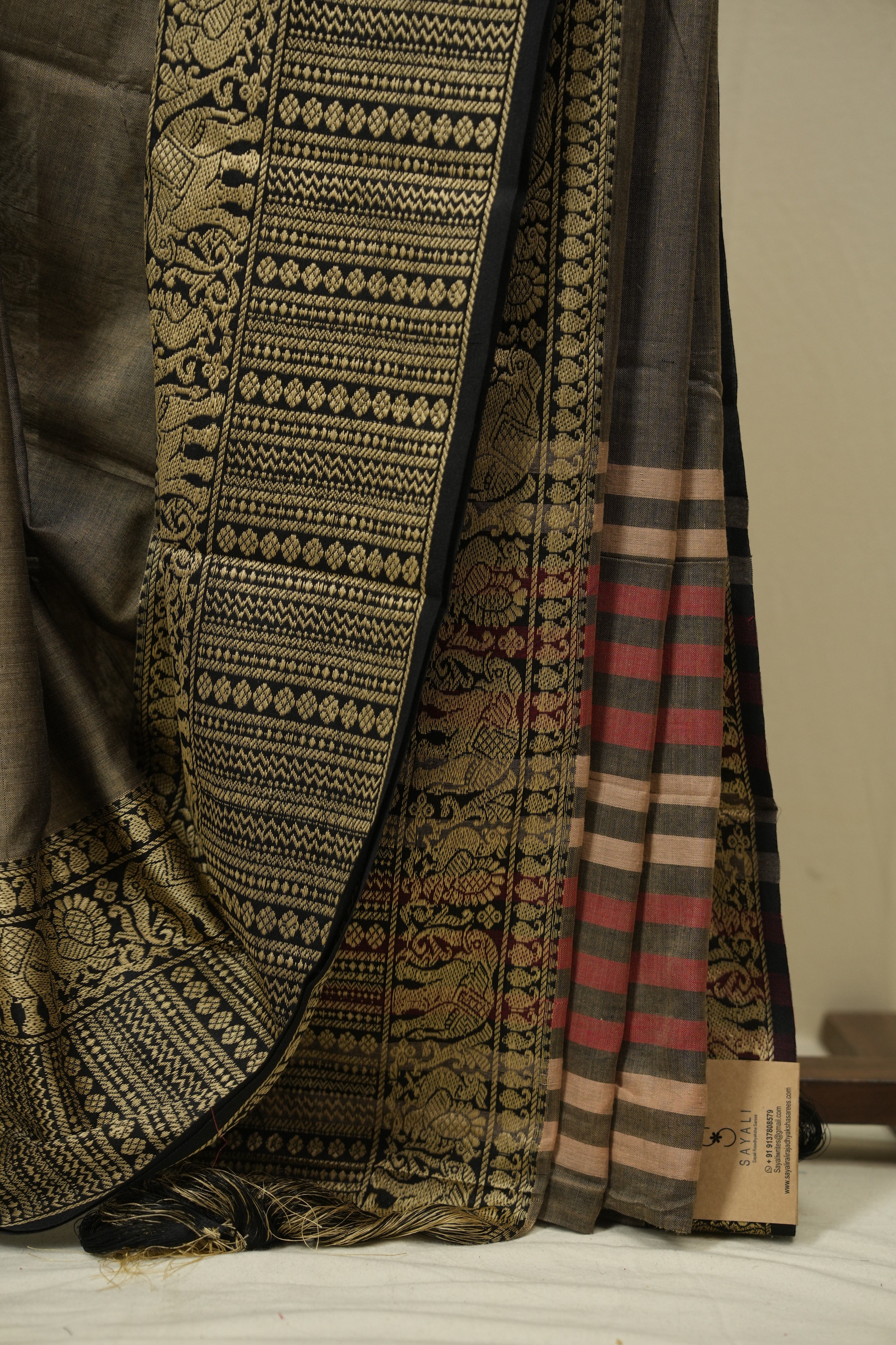 Dark Grey Narayan Peth Cotton Saree - SRDGNPCS88