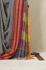 Grey Big Checks Cotton Patteda Anchu Saree - SRGPAS253