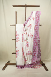 White HBP Cotton Saree - SRWCS3728