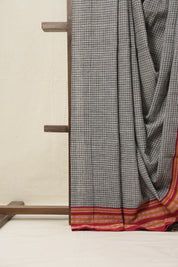 Grey Big Checks Cotton Patteda Anchu Saree - SRGPAS253