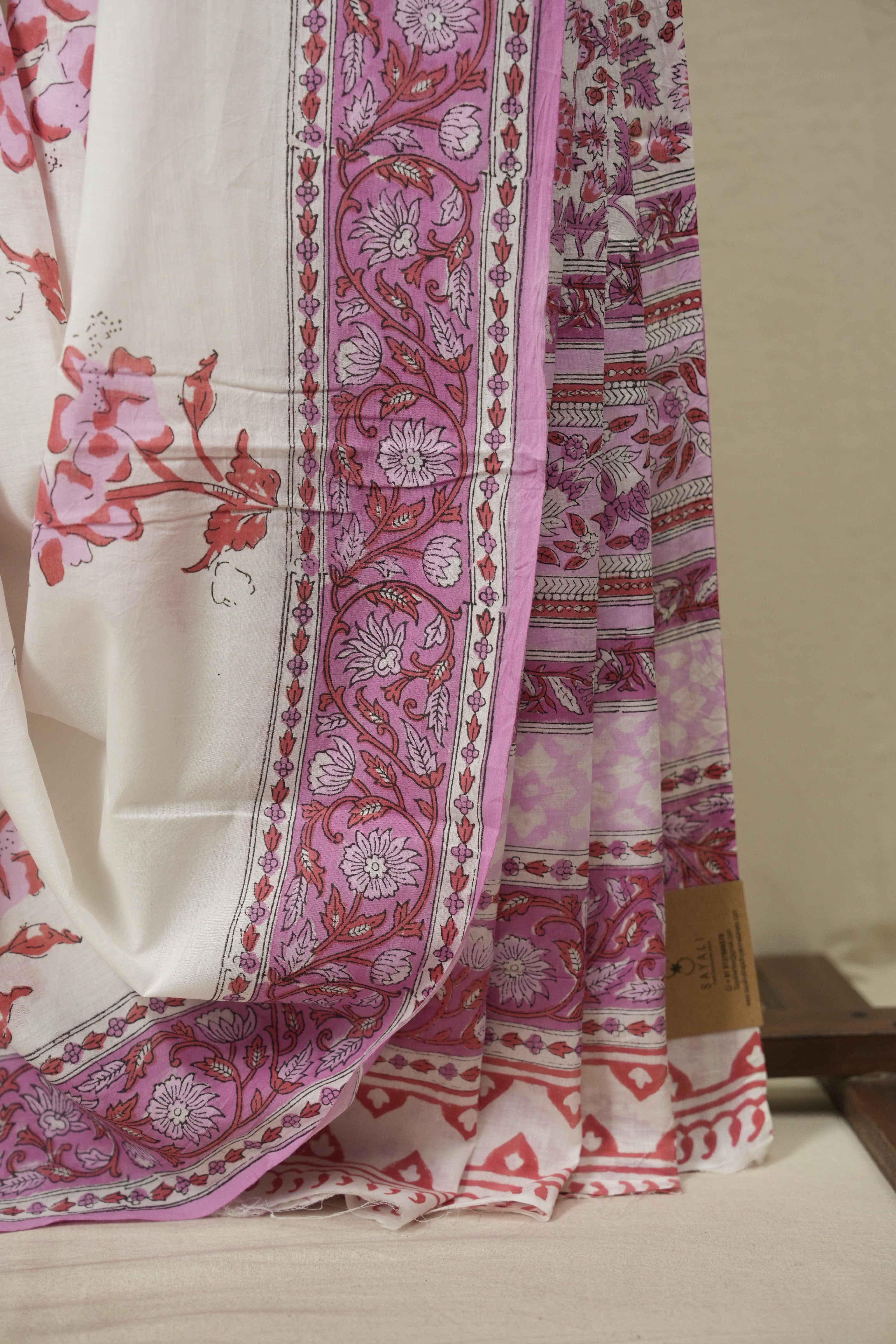 White HBP Cotton Saree - SRWCS3728