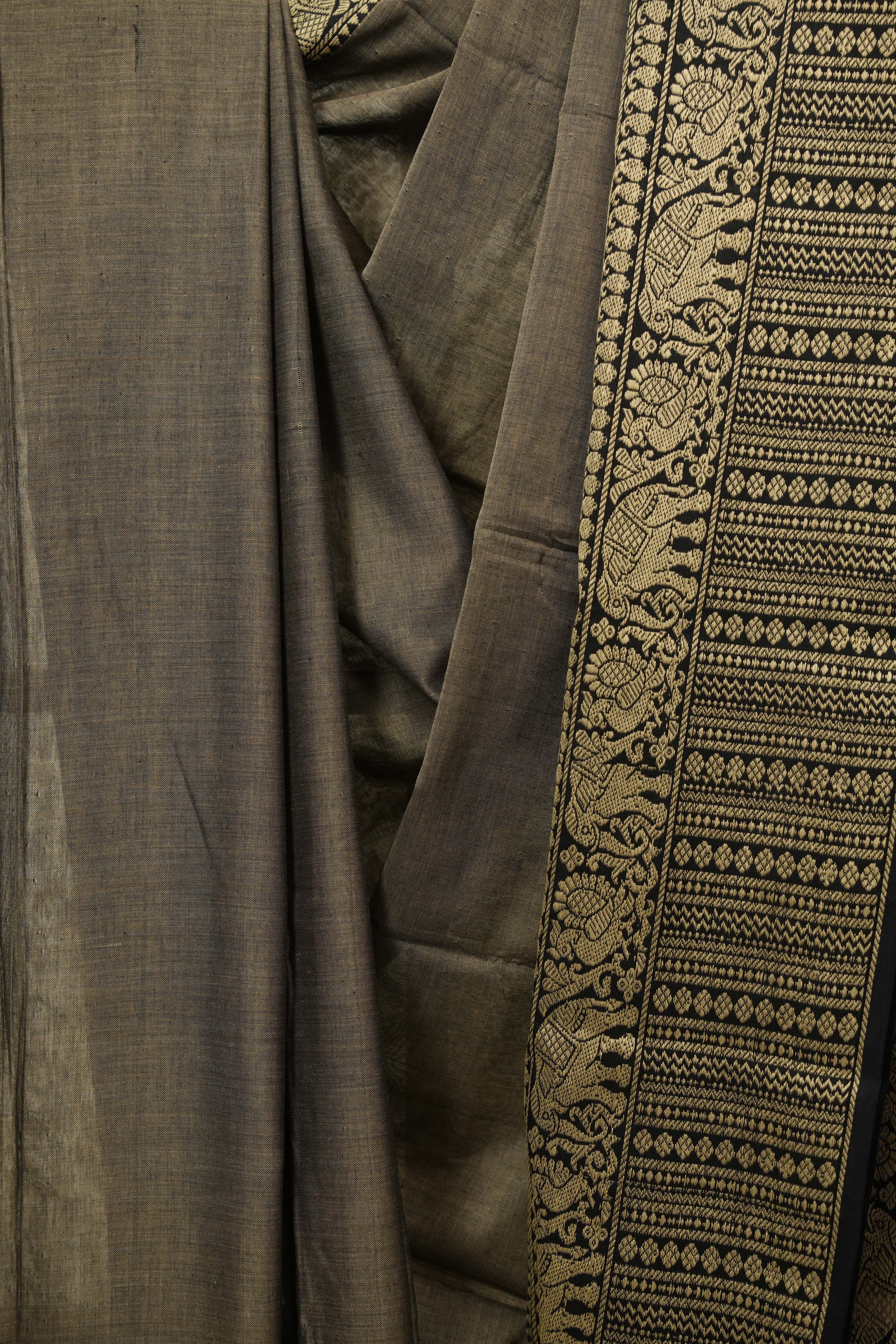 Dark Grey Narayan Peth Cotton Saree - SRDGNPCS88