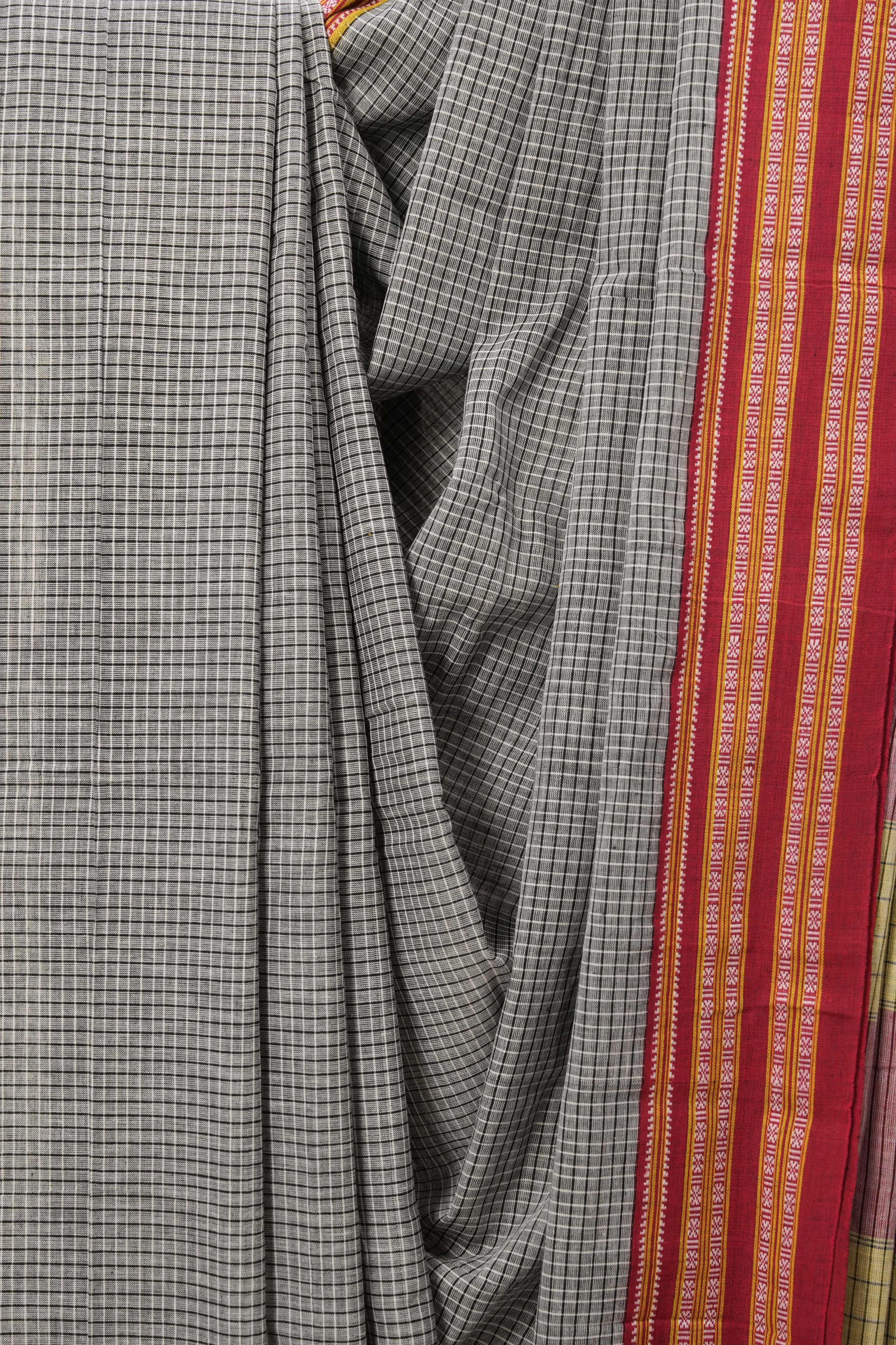 Grey Big Checks Cotton Patteda Anchu Saree - SRGPAS253