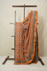 Orange HBP Cotton Silk Saree With Maheshwari Border - SROCSS1564