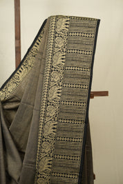 Dark Grey Narayan Peth Cotton Saree - SRDGNPCS88