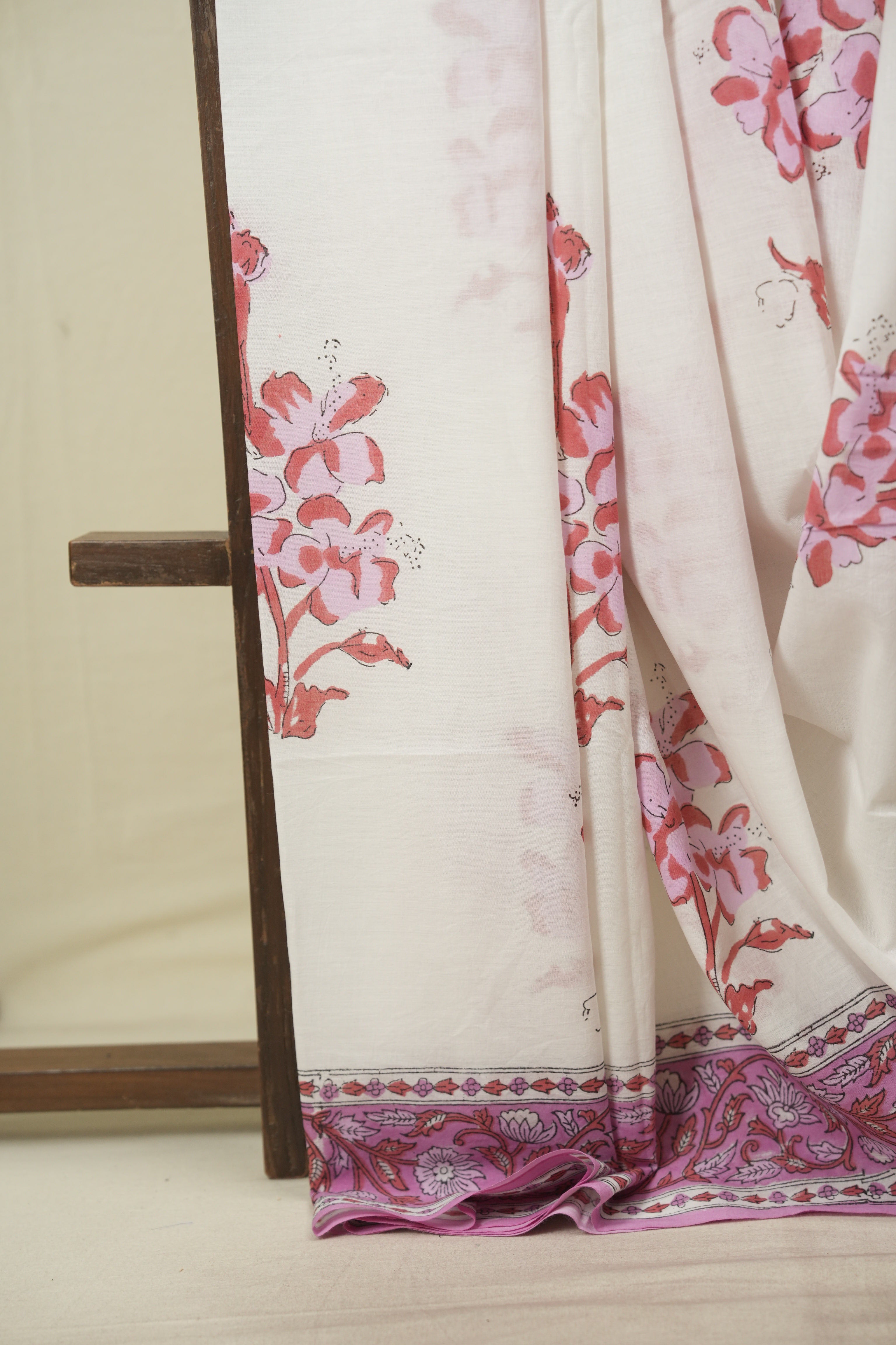 White HBP Cotton Saree - SRWCS3728