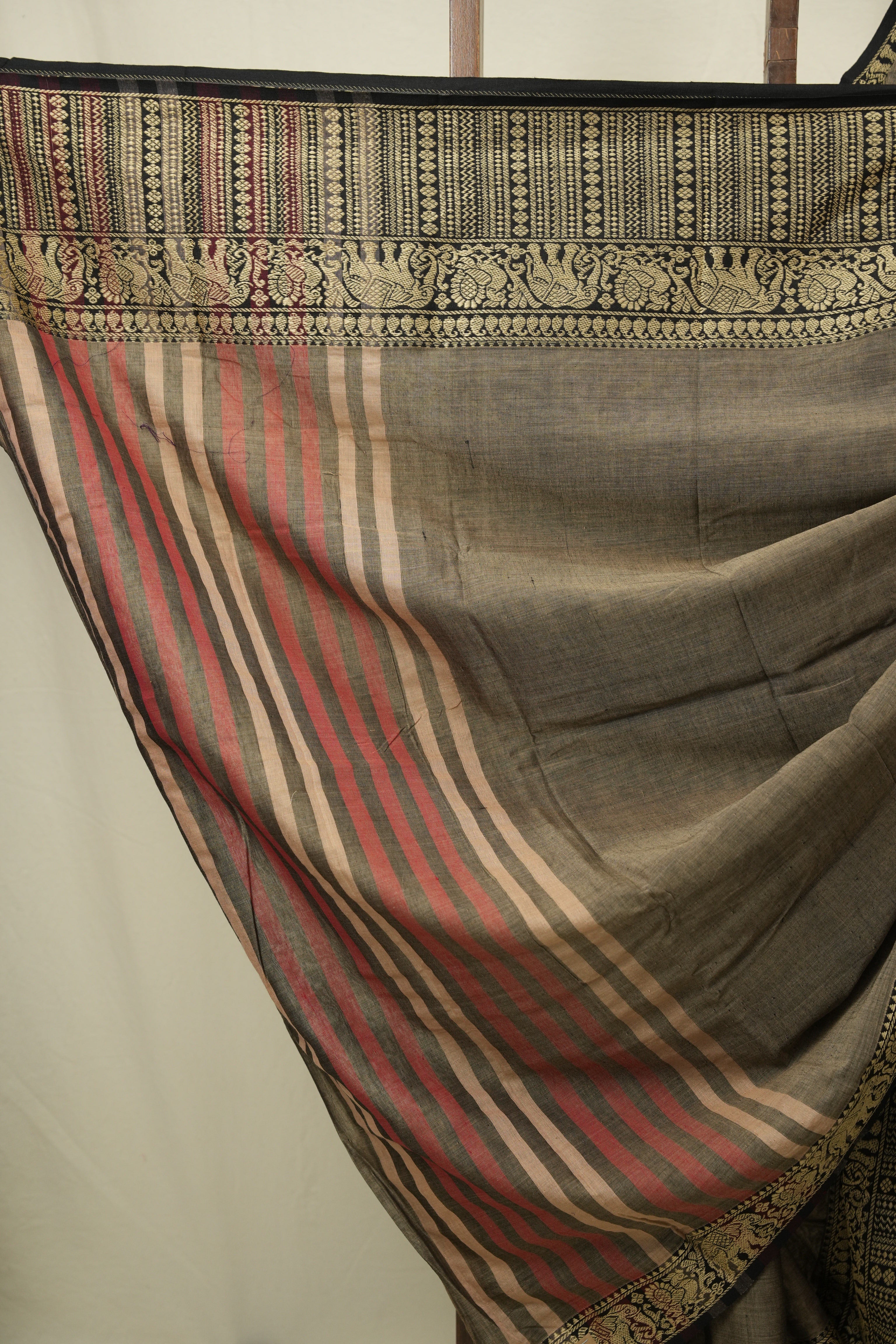 Dark Grey Narayan Peth Cotton Saree - SRDGNPCS88