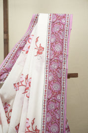 White HBP Cotton Saree - SRWCS3728
