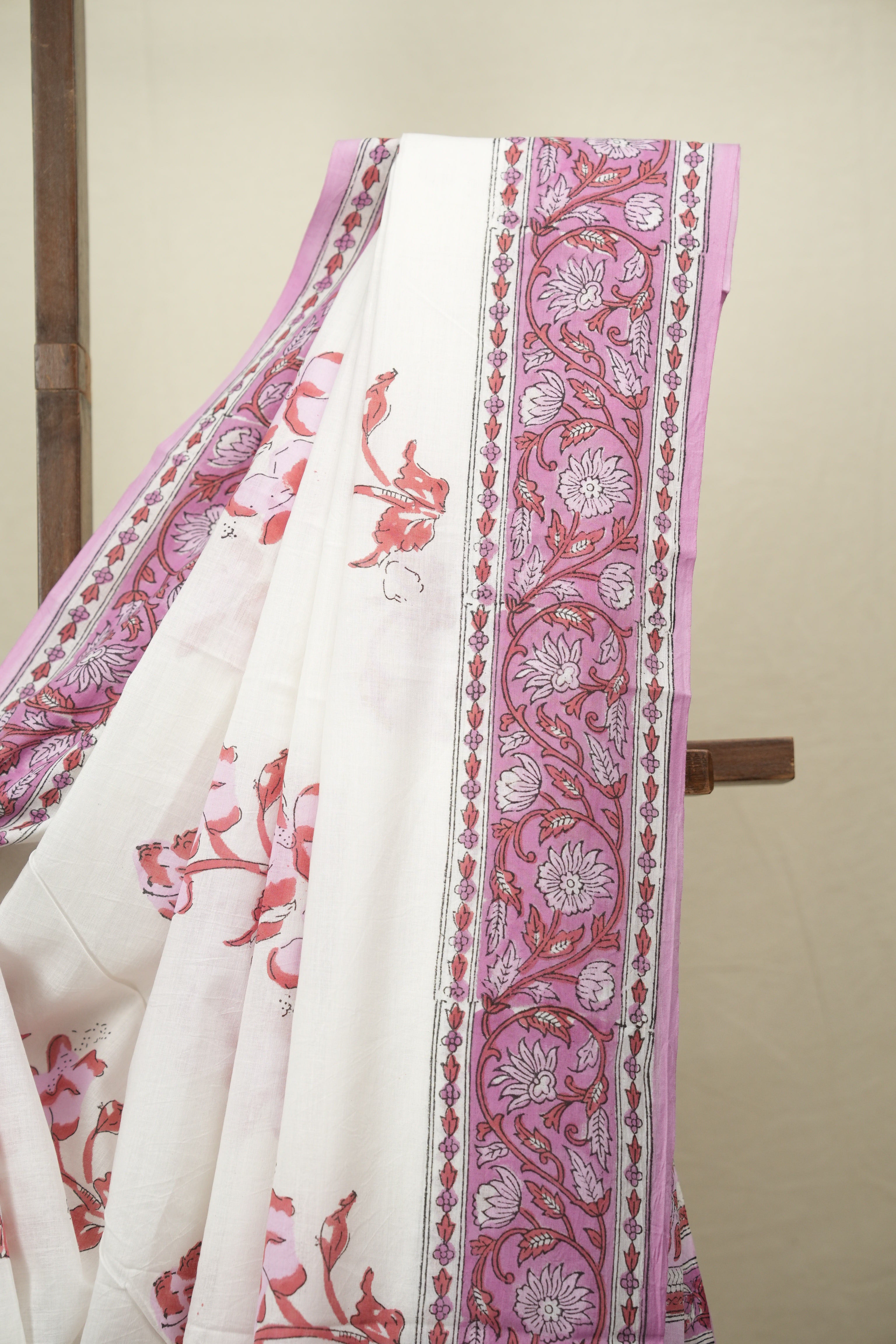White HBP Cotton Saree - SRWCS3728