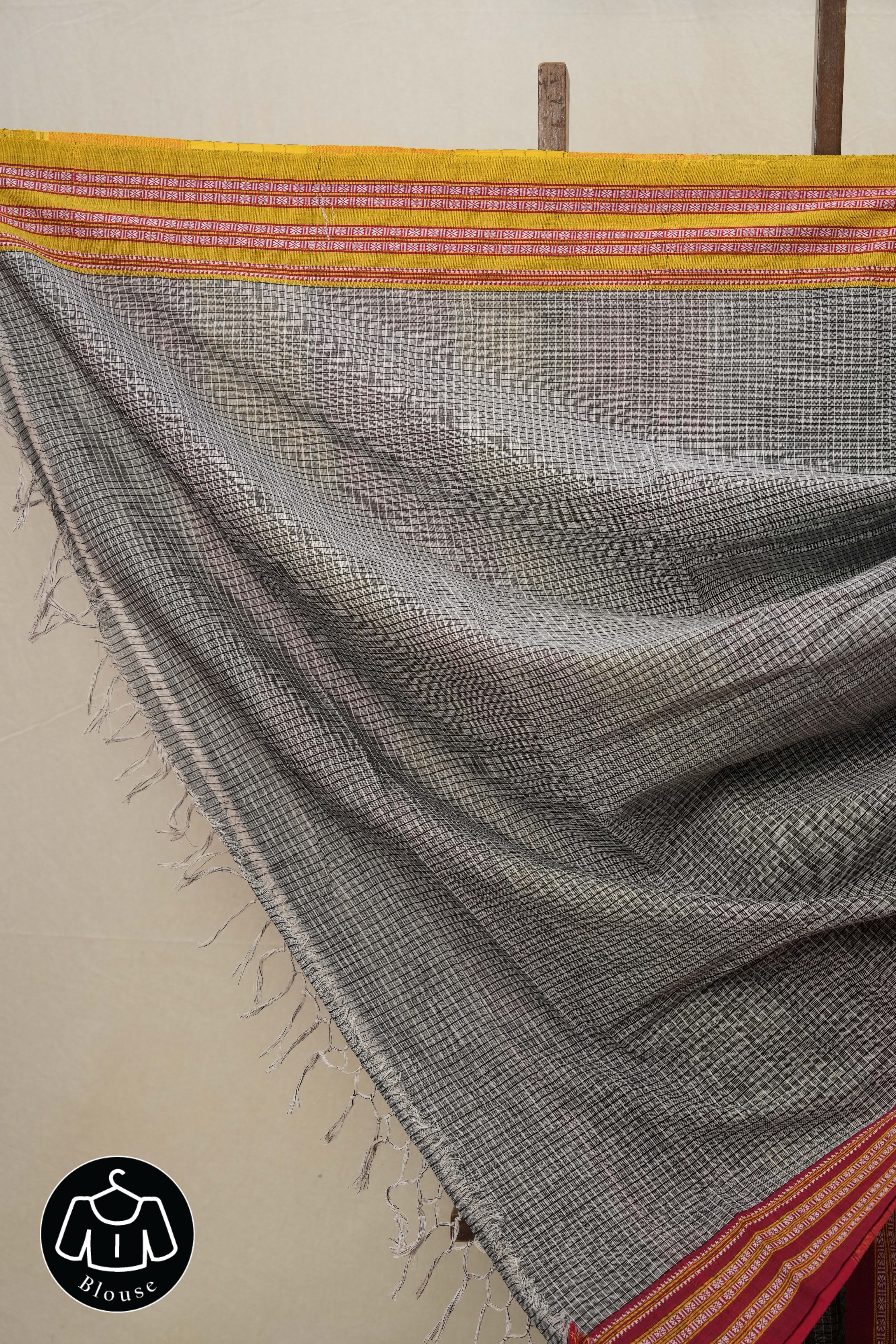Grey Big Checks Cotton Patteda Anchu Saree - SRGPAS253