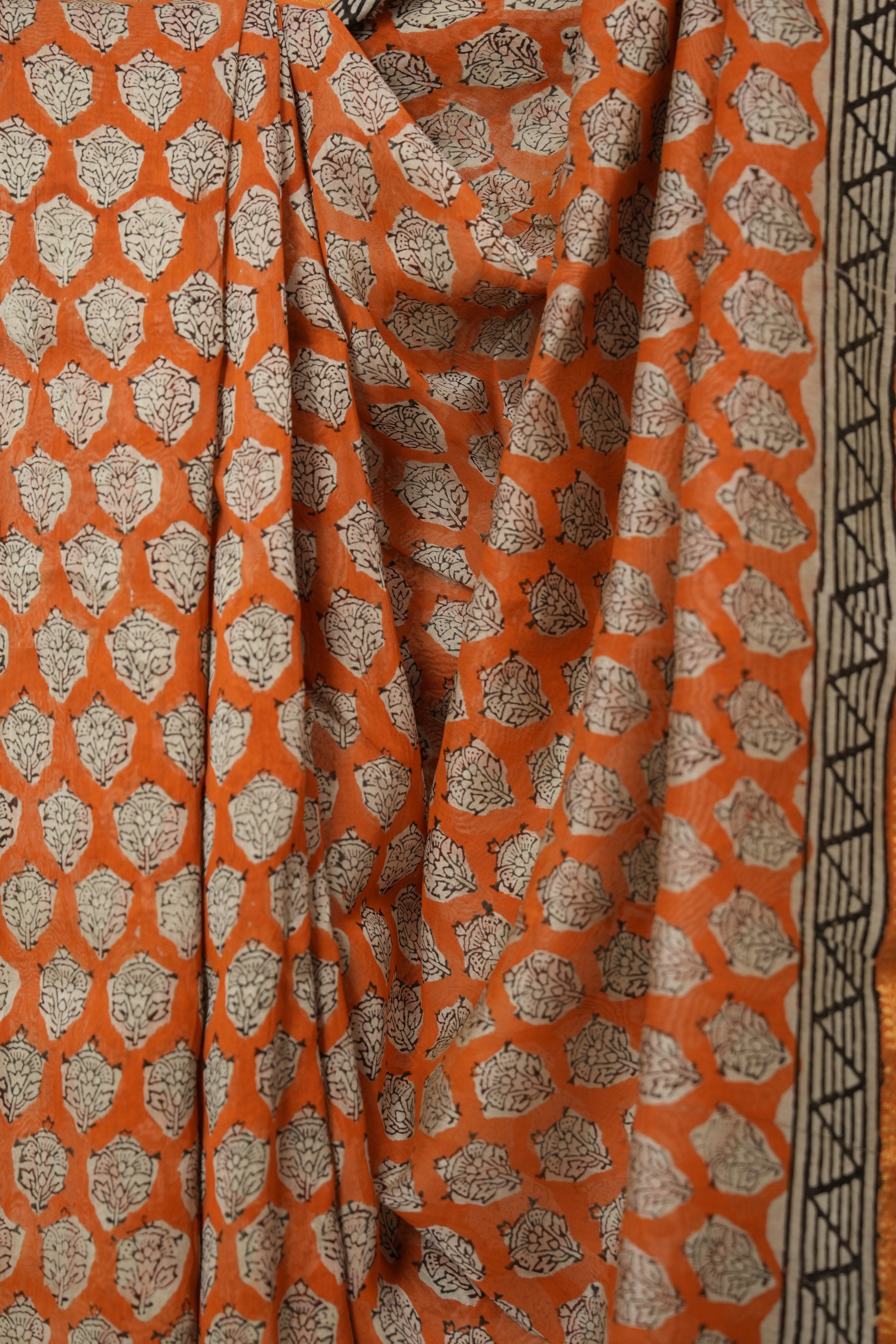 Orange HBP Cotton Silk Saree With Maheshwari Border - SROCSS1564