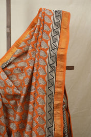 Orange HBP Cotton Silk Saree With Maheshwari Border - SROCSS1564