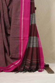 Maroon Small Checks Cotton Patteda Anchu Saree - SRMPAS263
