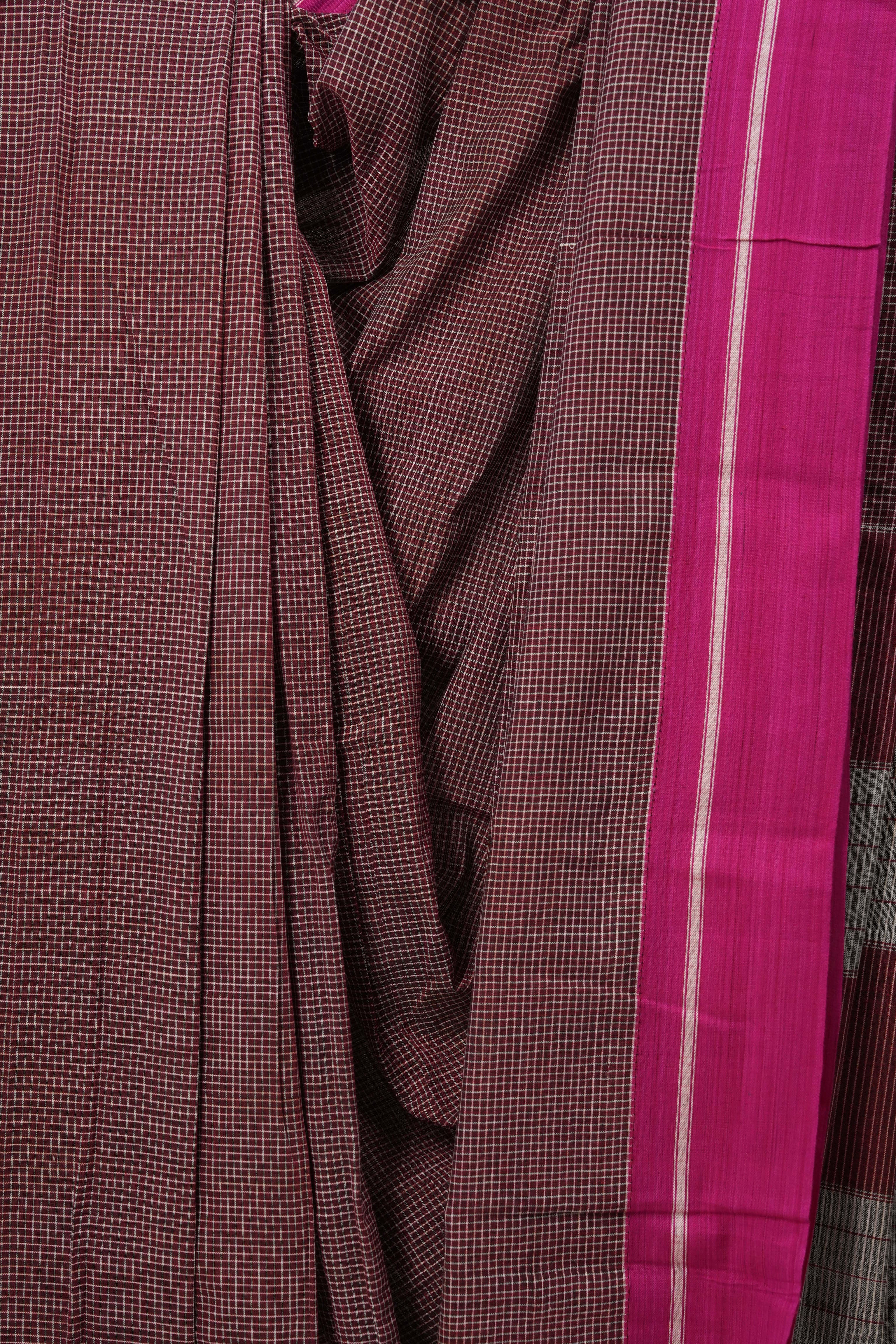 Maroon Small Checks Cotton Patteda Anchu Saree - SRMPAS263