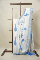 White HBP Cotton Saree - SRWCS2968
