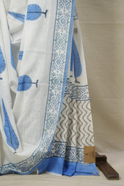 White HBP Cotton Saree - SRWCS2968