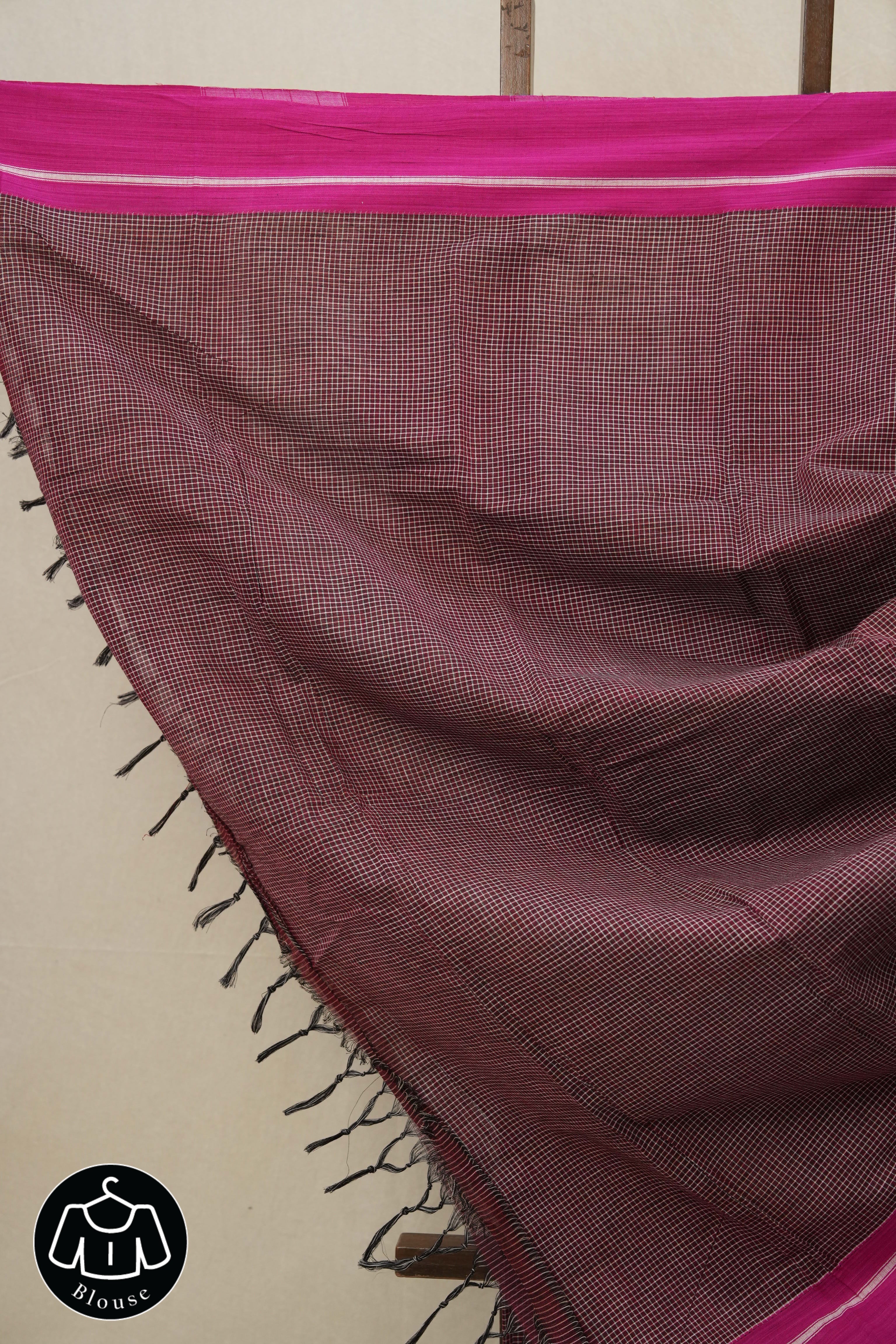 Maroon Small Checks Cotton Patteda Anchu Saree - SRMPAS263