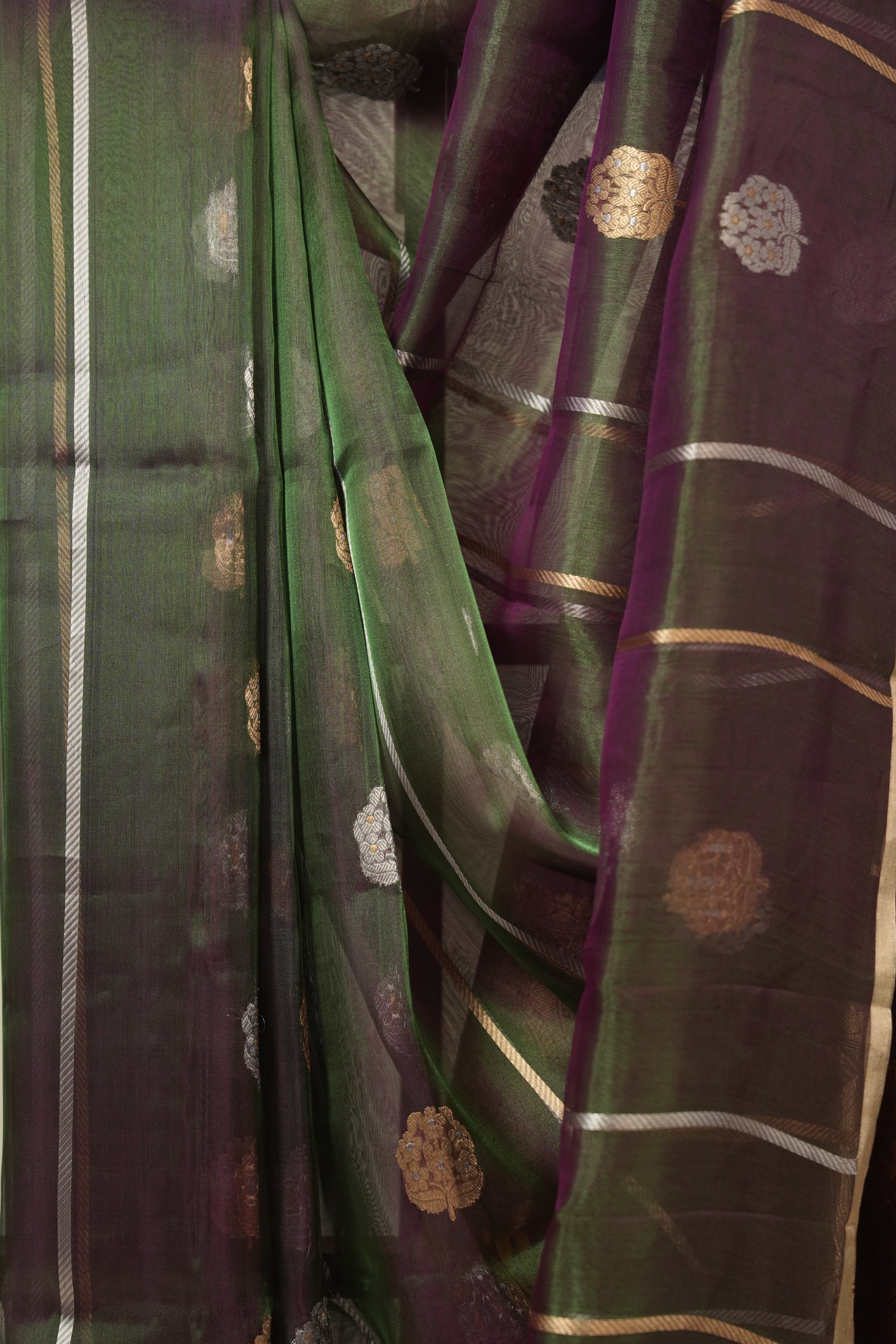 Two Tone Green Tissue Banarasi Silk Saree - SRTTGTBSS61