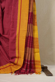 Red Big Checks Cotton Patteda Anchu Saree - SRRPAS235