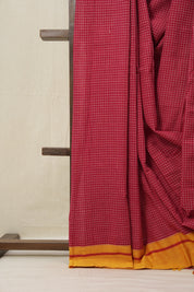 Red Big Checks Cotton Patteda Anchu Saree - SRRPAS235