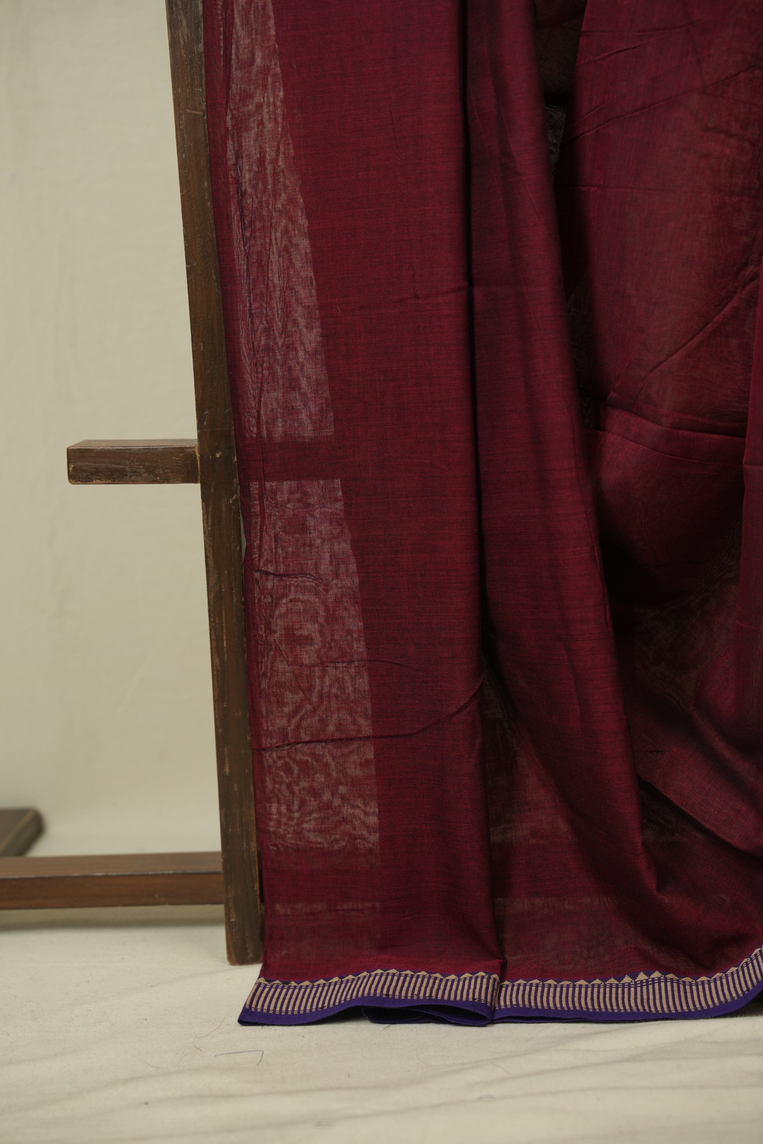Maroon Narayan Peth Cotton Saree - SRMNPCS30