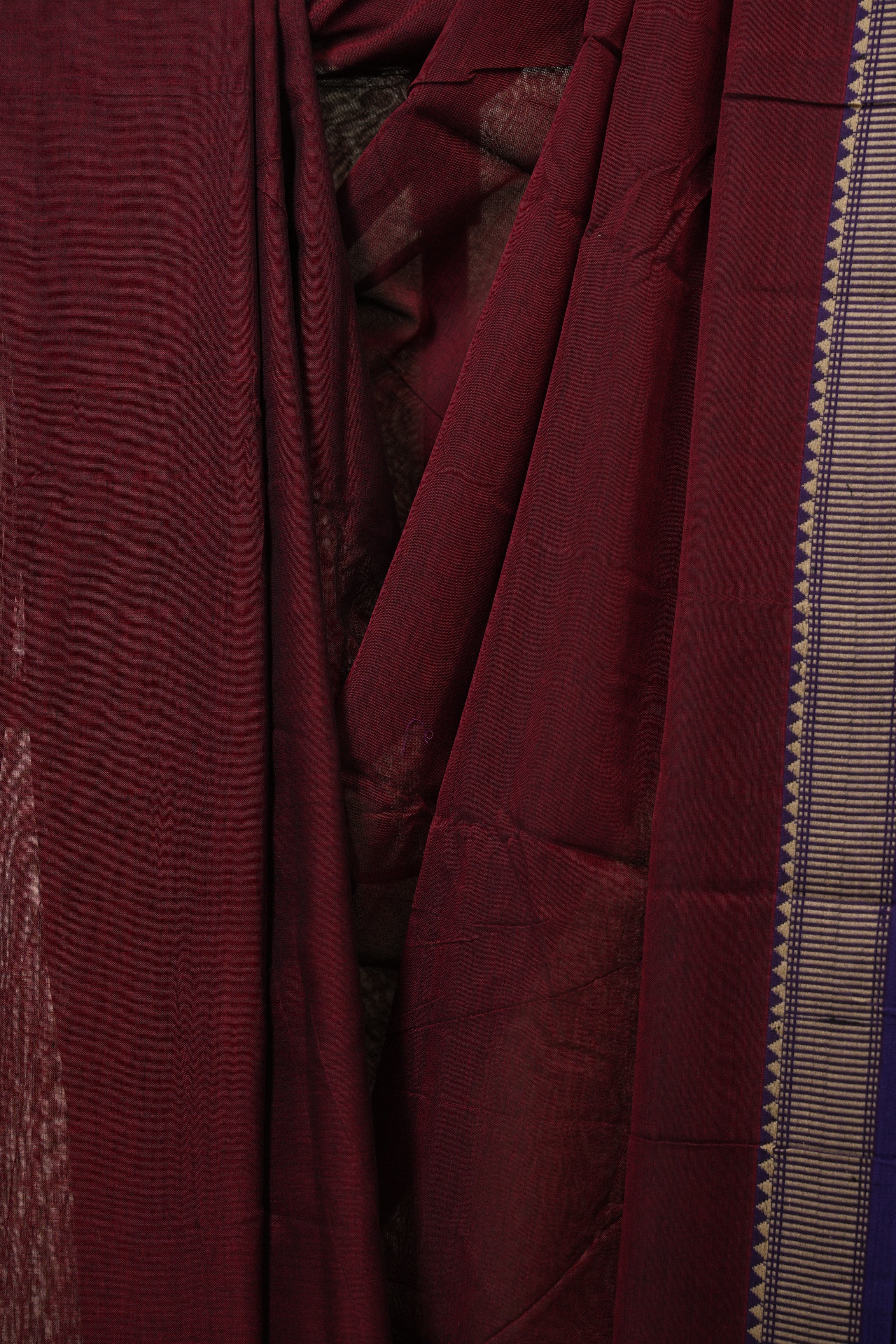 Maroon Narayan Peth Cotton Saree - SRMNPCS30