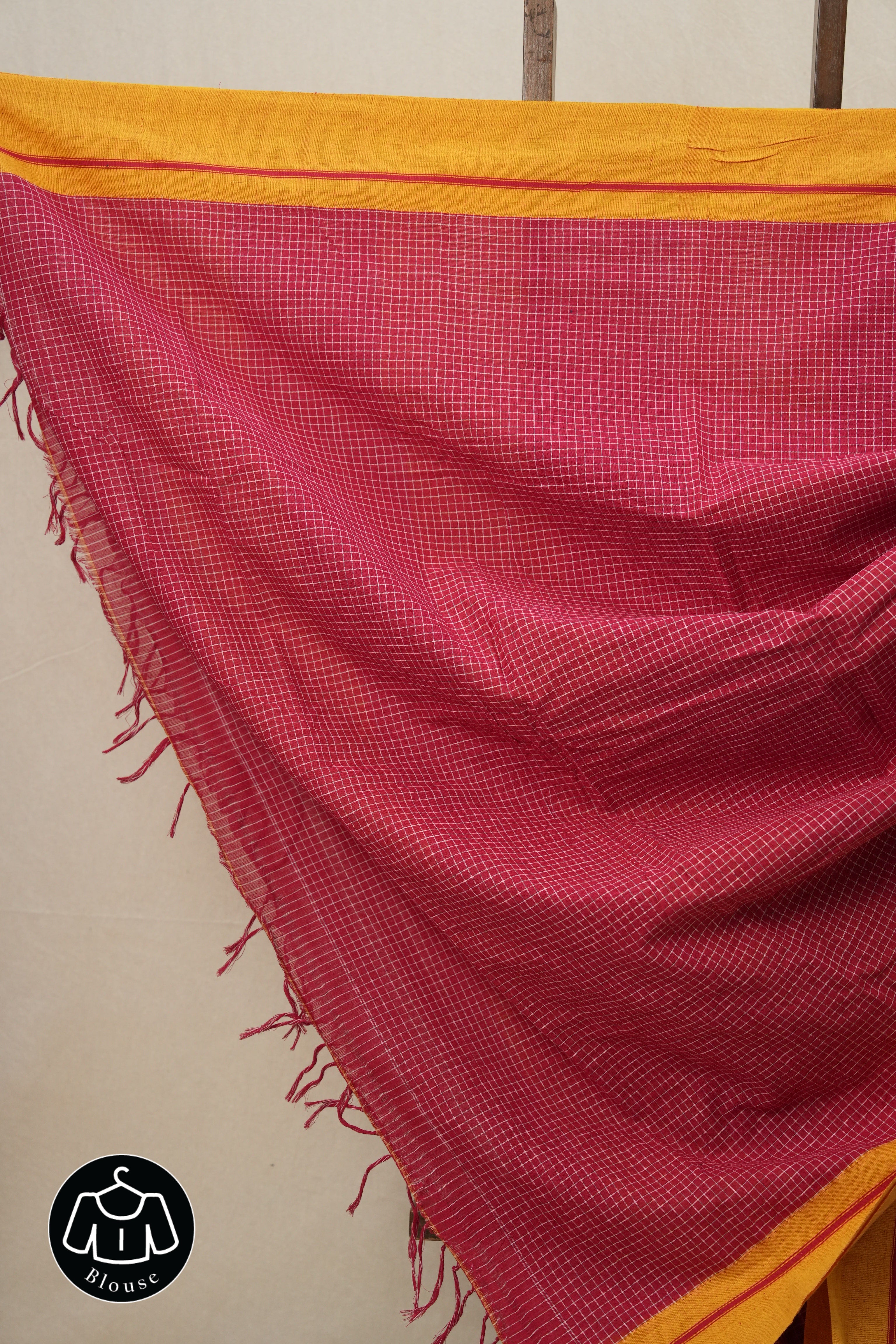 Red Big Checks Cotton Patteda Anchu Saree - SRRPAS235