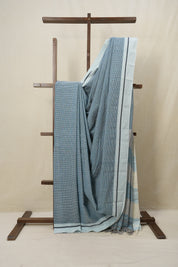 Blue Small Checks Cotton Patteda Anchu Saree - SRBPAS243