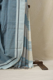 Blue Small Checks Cotton Patteda Anchu Saree - SRBPAS243